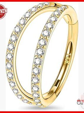 14K Gold Double Row CZ Helix Earrings 16G 8mm Hoop Piercing Jewelry